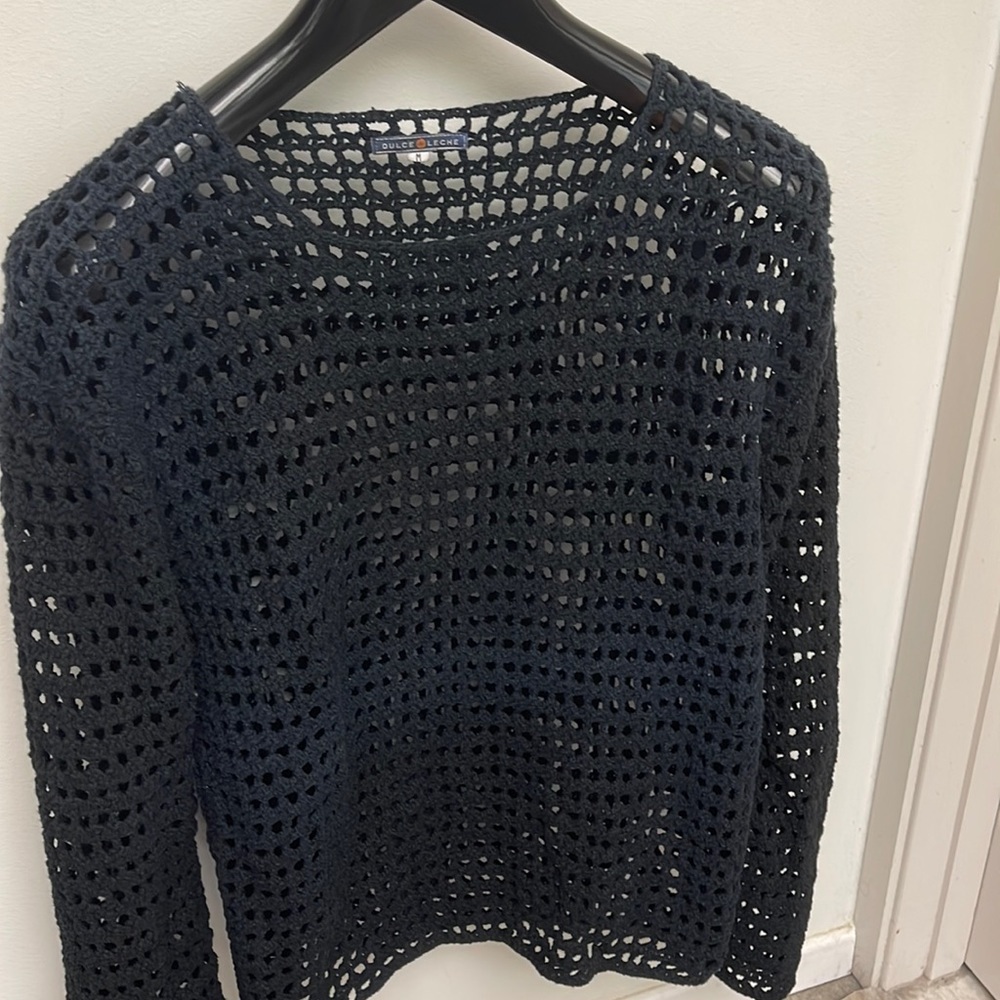 Open-Knit Crewneck Sweater - Black